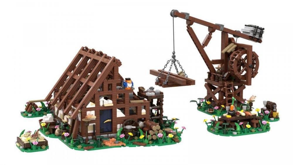 Dom w budowie w stylu średniowiecznym z klocków kompatybilnych z LEGO