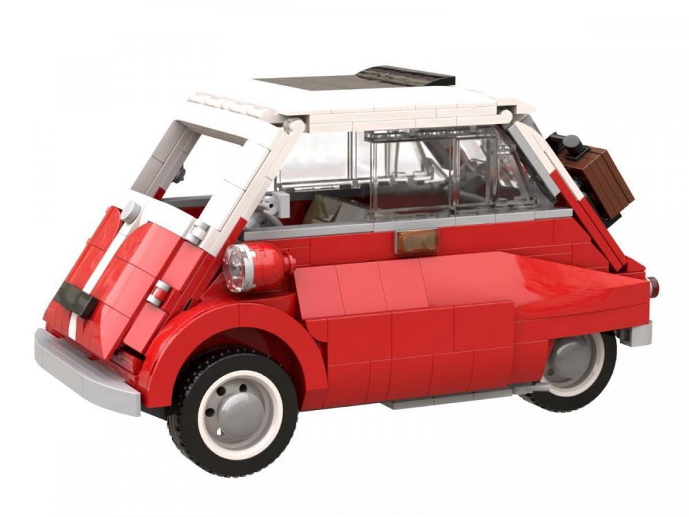 Mikrosamochód podobny do BMW Isetta z klocków kompatybilnych z LEGO