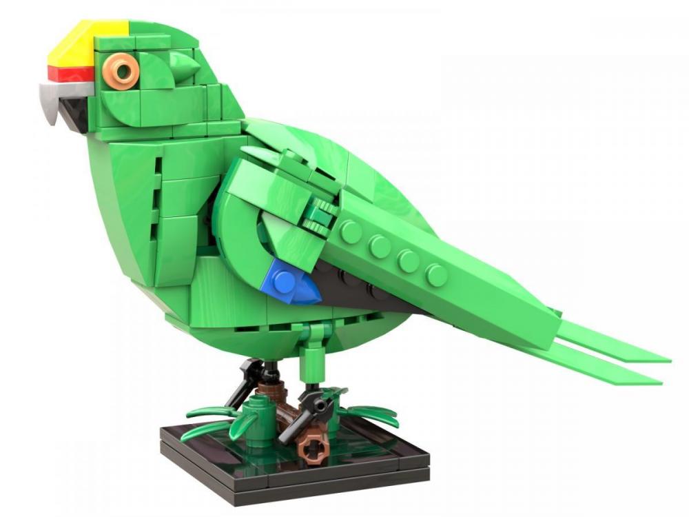 Papuga zielono żółta – ptak z klocków kompatybilnych z LEGO