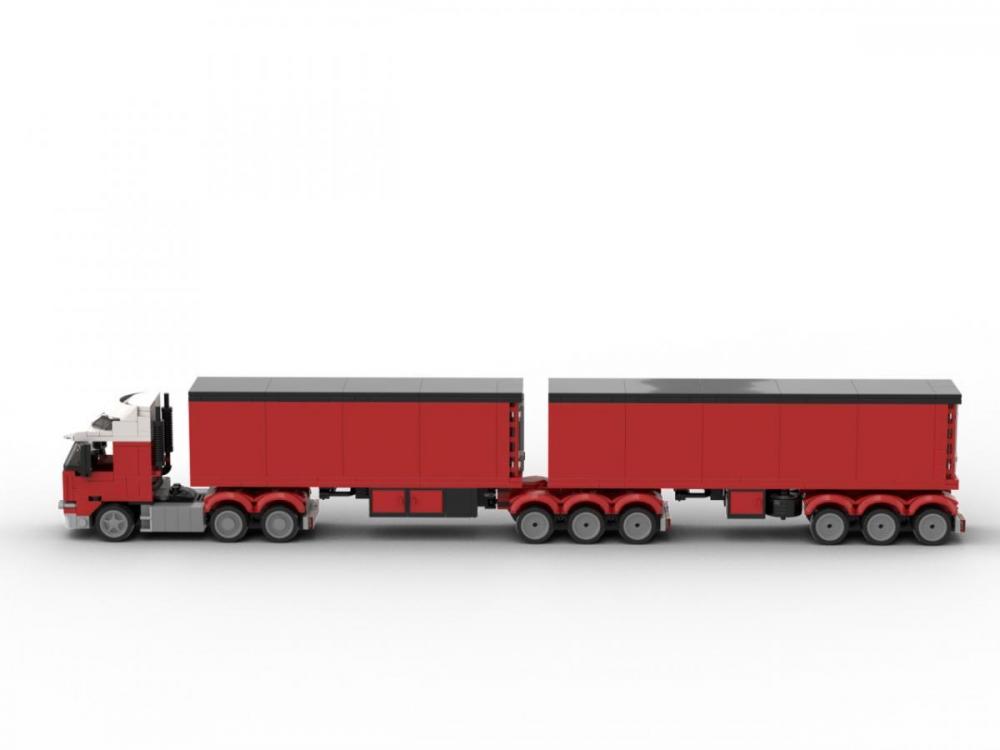 Czerwona ciężarówka z 2 przyczepami – klocki kompatybilne z LEGO