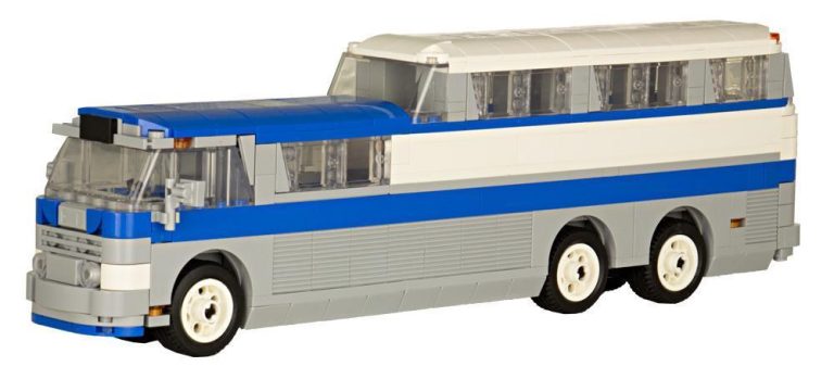 Klasyczny autobus piętrowy USA z klocków kompatybilnych z LEGO