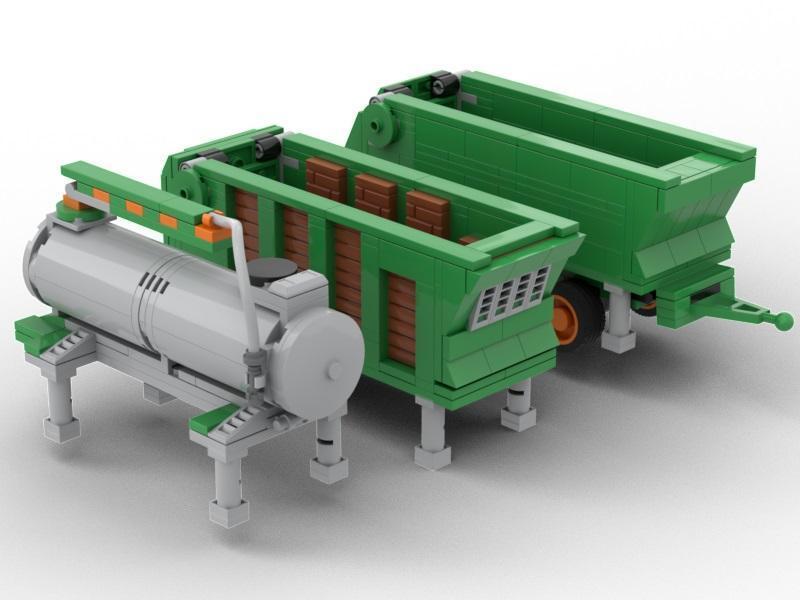 Traktor z 3 przyczepami zielony z klocków kompatybilnych z LEGO