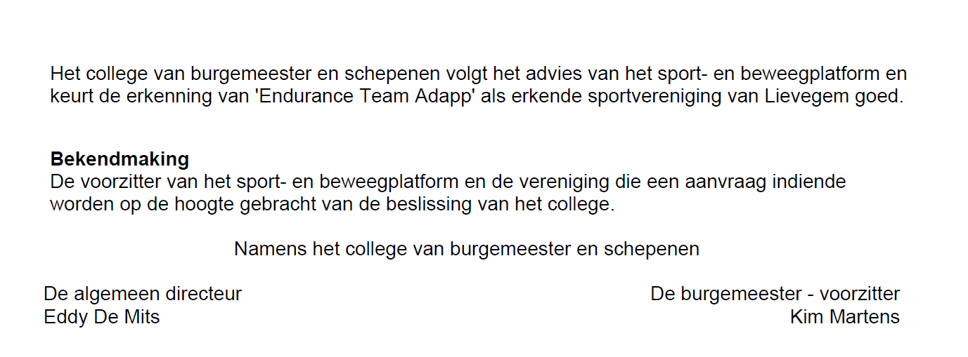 Wij zijn een ERKENDE Lievegemse sportvereniging!!!