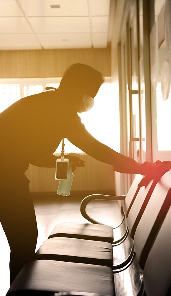 blurred image of housekeeper cleaning service working at office. Blur image use for background.