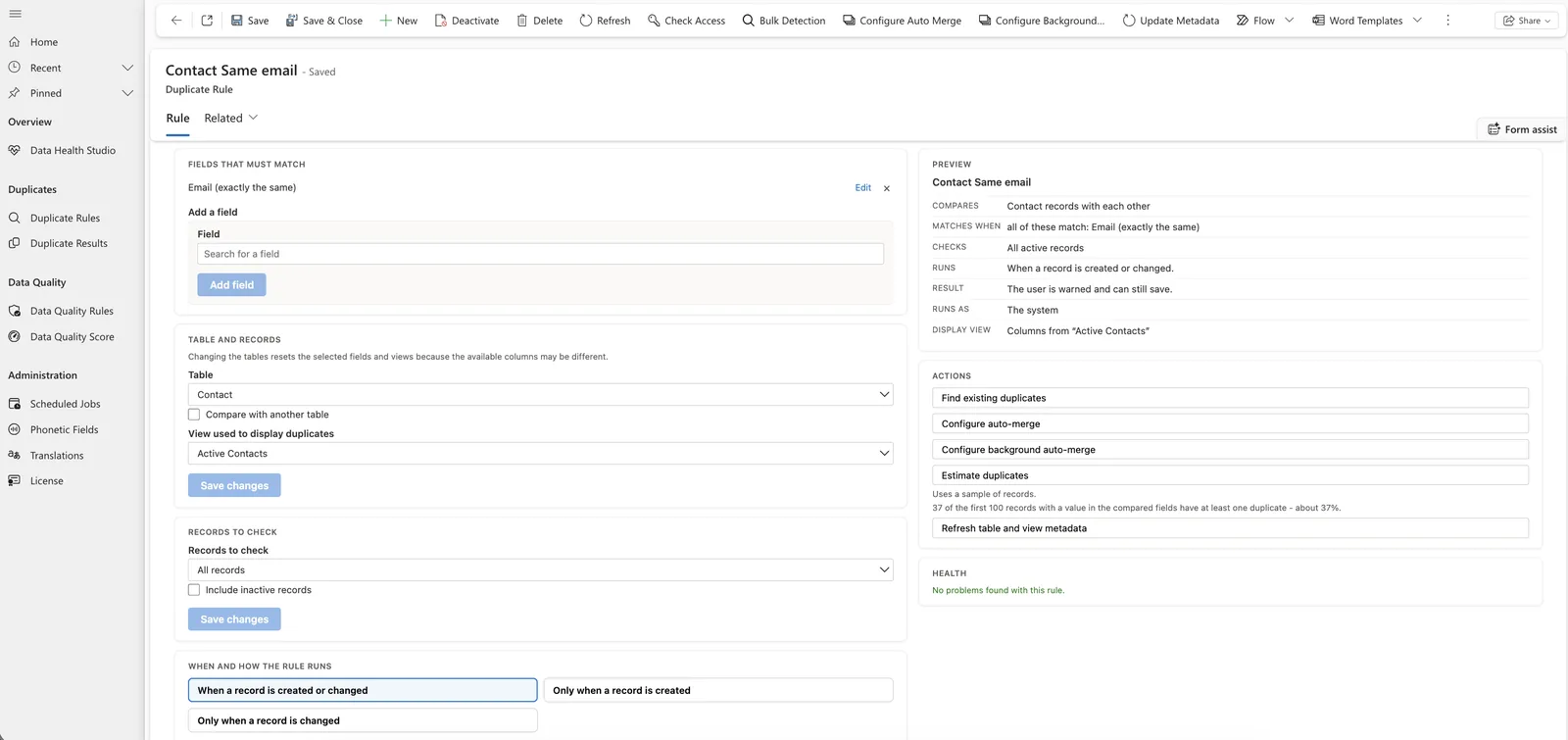 Configuring a duplicate detection rule with fuzzy and phonetic options