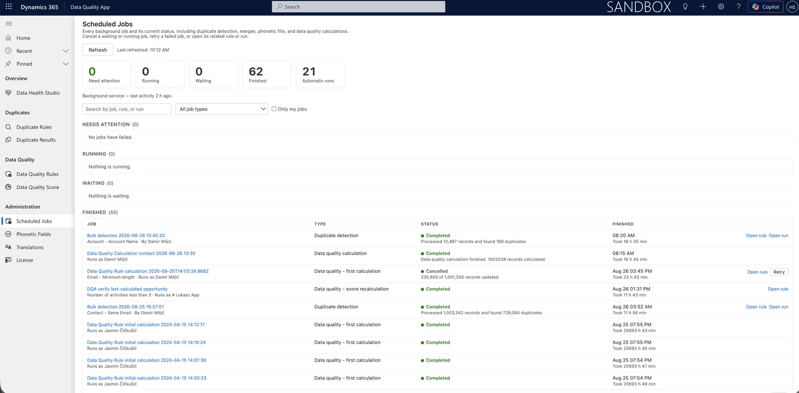 Scheduled background jobs running detection and merge