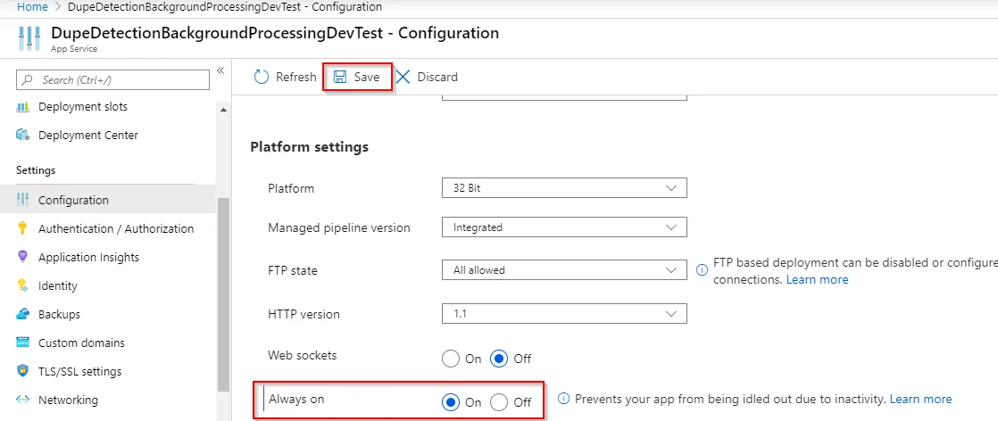 General settings, Always on enabled