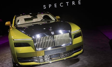 A Rolls-Royce Spectre, their first fully electric car, is displayed during an unveiling at the company's Goodwood headquarters near Chichester, southwest England, on October 17, 2022..