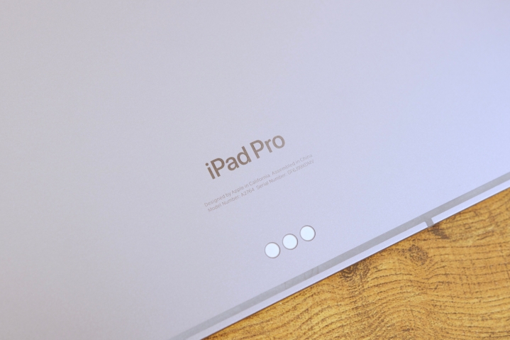 The "iPad Pro" logo on the back of the iPad Pro (2022).