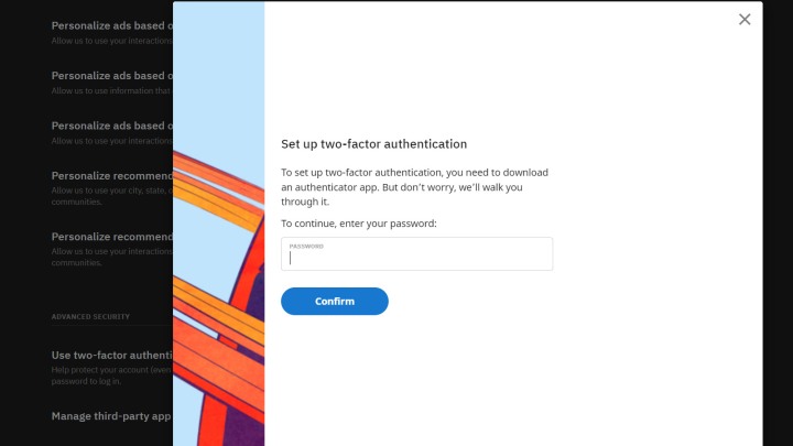 Setting up 2FA on Reddit.