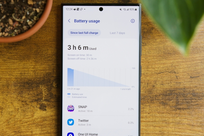 Battery usage page on the Samsung Galaxy S23 Ultra.