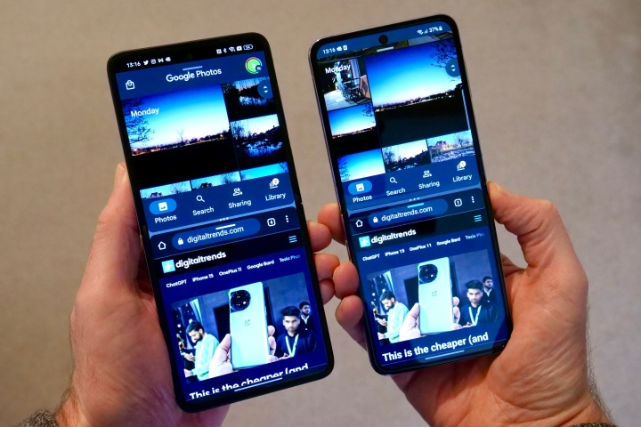 Split-screen mode on the Samsung Galaxy Z Flip 4 and Oppo Find N2 Flip.