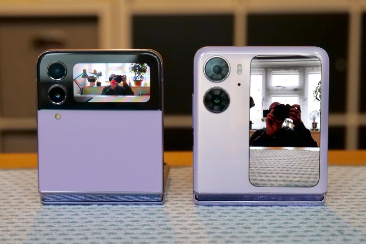 The cover screen viewfinders on the Samsung Galaxy Z Flip 4 and Oppo Find N2 Flip.