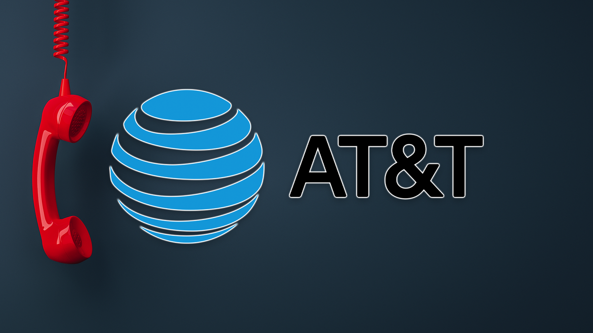 The AT&T logo with an old landline phone.