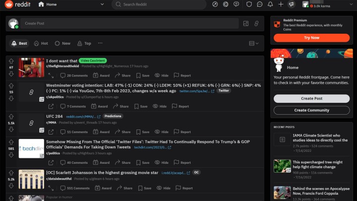 Reddit homepage.