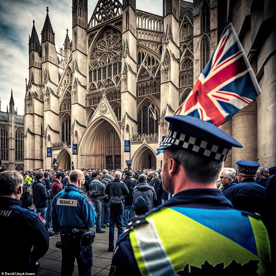 Police watch the crowds outside Westminster Abbey ahead of the King's arrival - but something's not right about this image