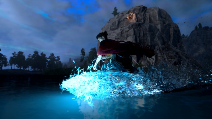 Frey uses magic to travel across the landscape in Forspoken.