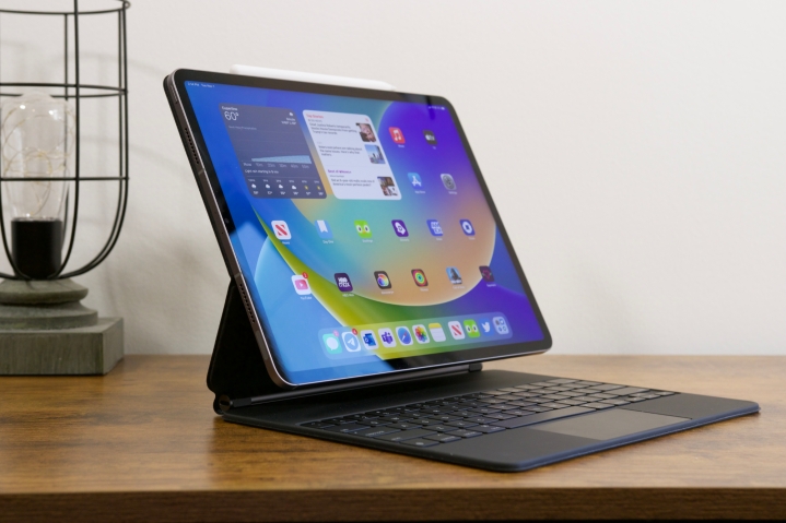 The iPad Pro (2022) sitting in the Magic Keyboard.