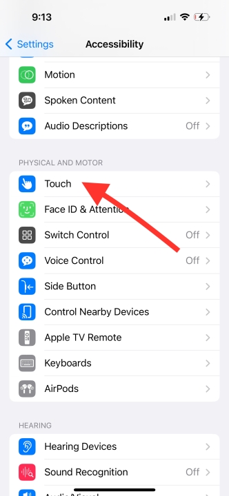 iPhone touch accessibility