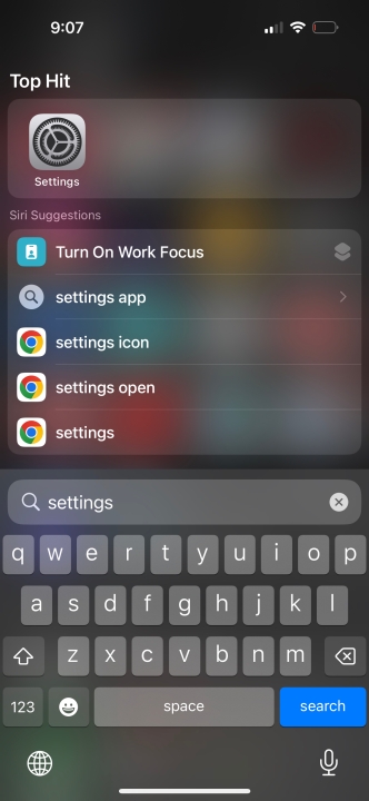 Settings app on iPhone