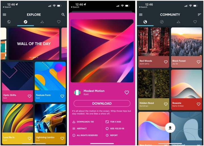 Screenshots of the Backdrops app