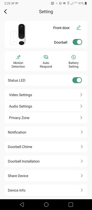 Lindo Pro Dual Camera Video Doorbell Review App Settings