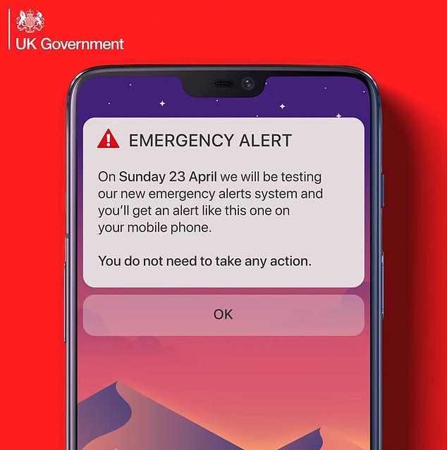 The UK-wide test of the official emergency alarm system will see smartphones and tablets issue a siren-like sound and vibrate for ten seconds at 3pm on Sunday