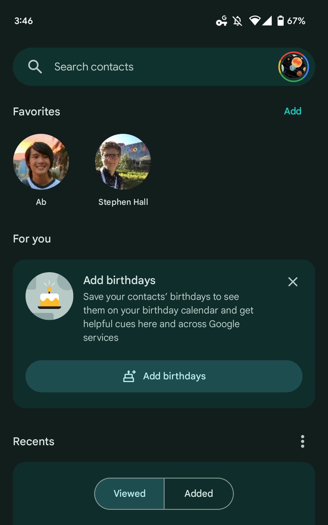 Google Contacts birthday notifications