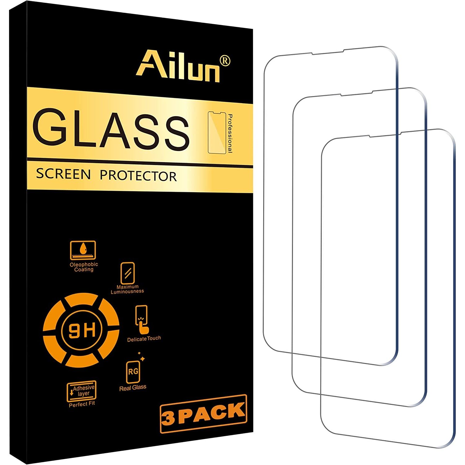 Render of the Ailun glass screen protector for the iPhone 14