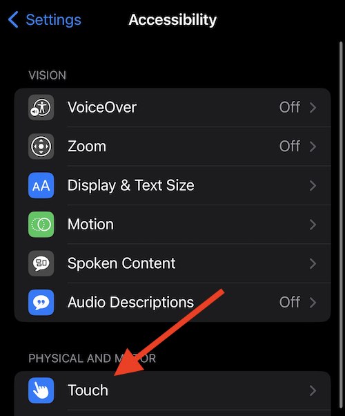 Go to Touch under Accessibility.