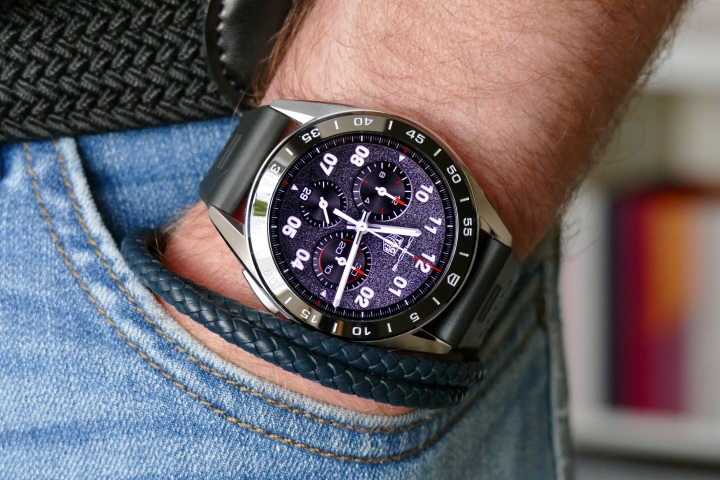 Tag Heuer Connected Calbre E4 45mm worn on a mans wrist.