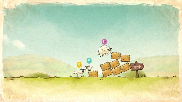 The 3 sheep must work together to complete each puzzle.