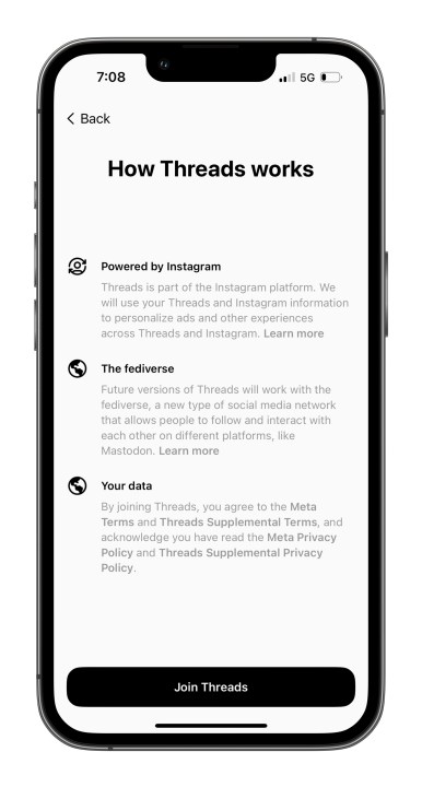 Signing up for an Instagram Threads account.
