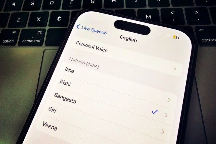 Personal Voice under Live Speech section