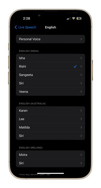 Personal Voice setting in iOS 17.