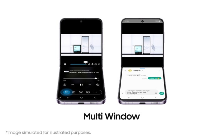 Multi Window shown on a Samsung Galaxy Z Flip 4.