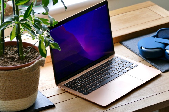 Apple MacBook Air M1 open, on a table.