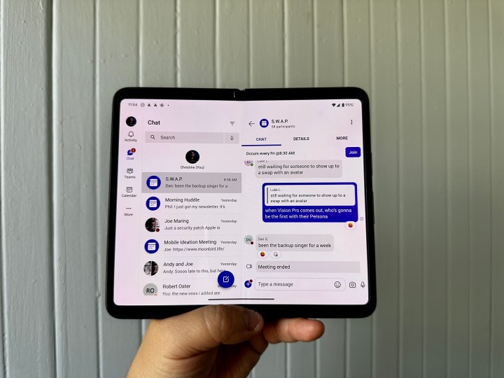 Google Pixel Fold in Obsidian inner display showing Microsoft Teams.