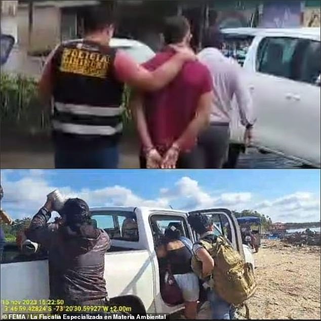 Prosecutor Carlos Castro Quintanilla of the Specialized Environmental Prosecutor's Office (La Fiscalía Especializada en Materia Ambiental or FEMA) in Peru's Maynas province told reporters they could only apprehend two of the four individuals linked to the illegal gold mining (above)