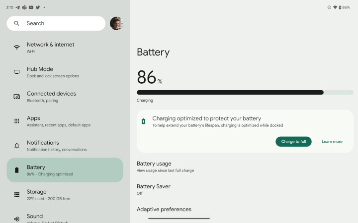 Charging pop-up on the Google Pixel Tablet.