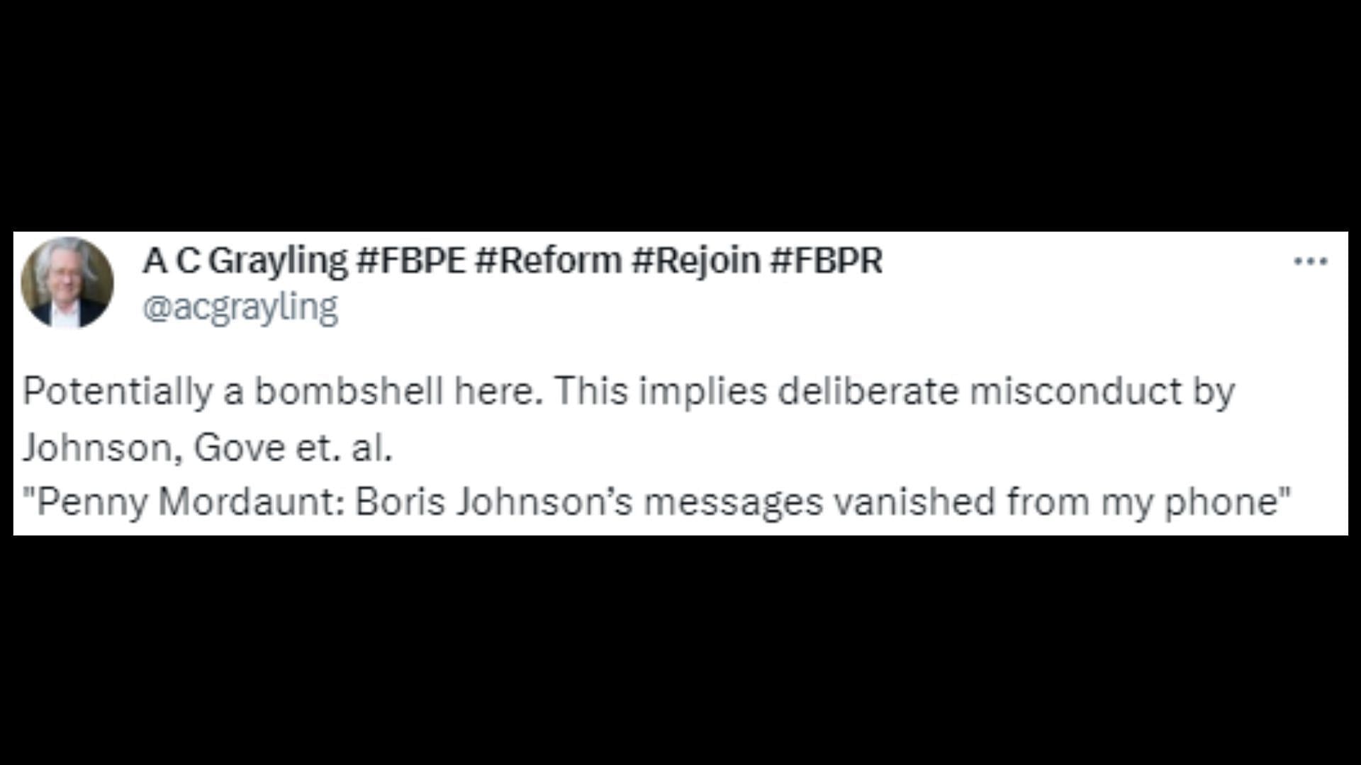 A reaction to Penny's claims (Image via acgrayling/X)