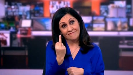 BBC presenter gives middle finger live on air – video