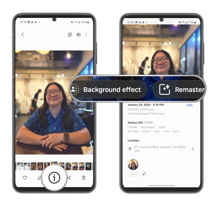 While viewing photo, select details, then select edit suggestion you want.