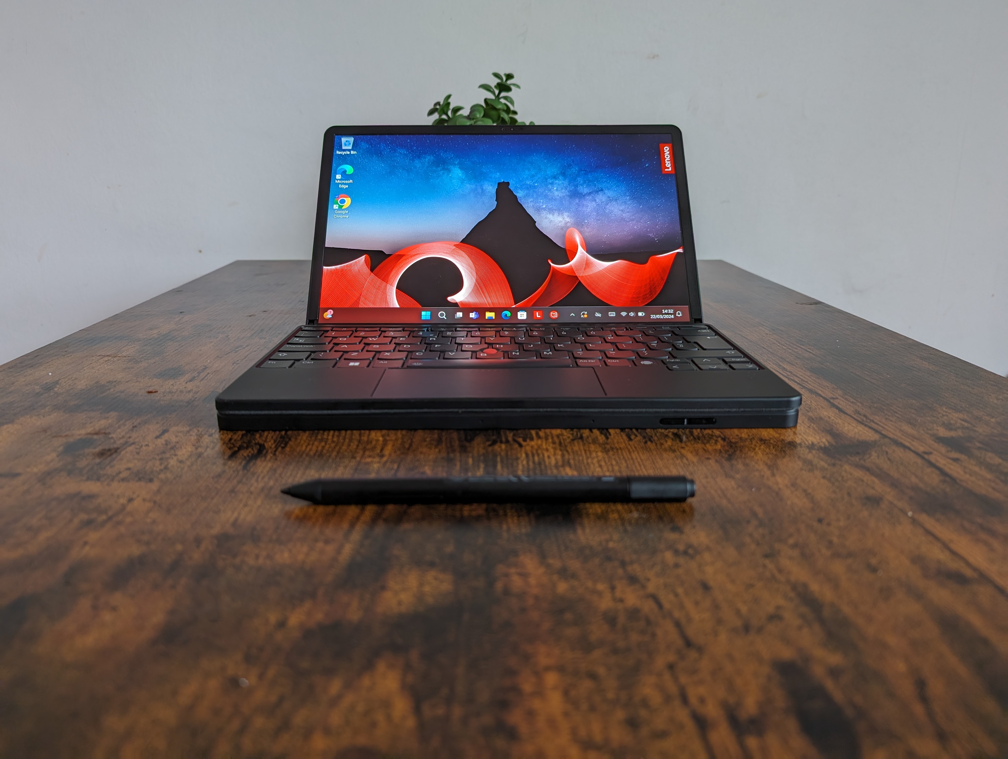 The Lenovo ThinkPad X1 Fold 16 on a desk