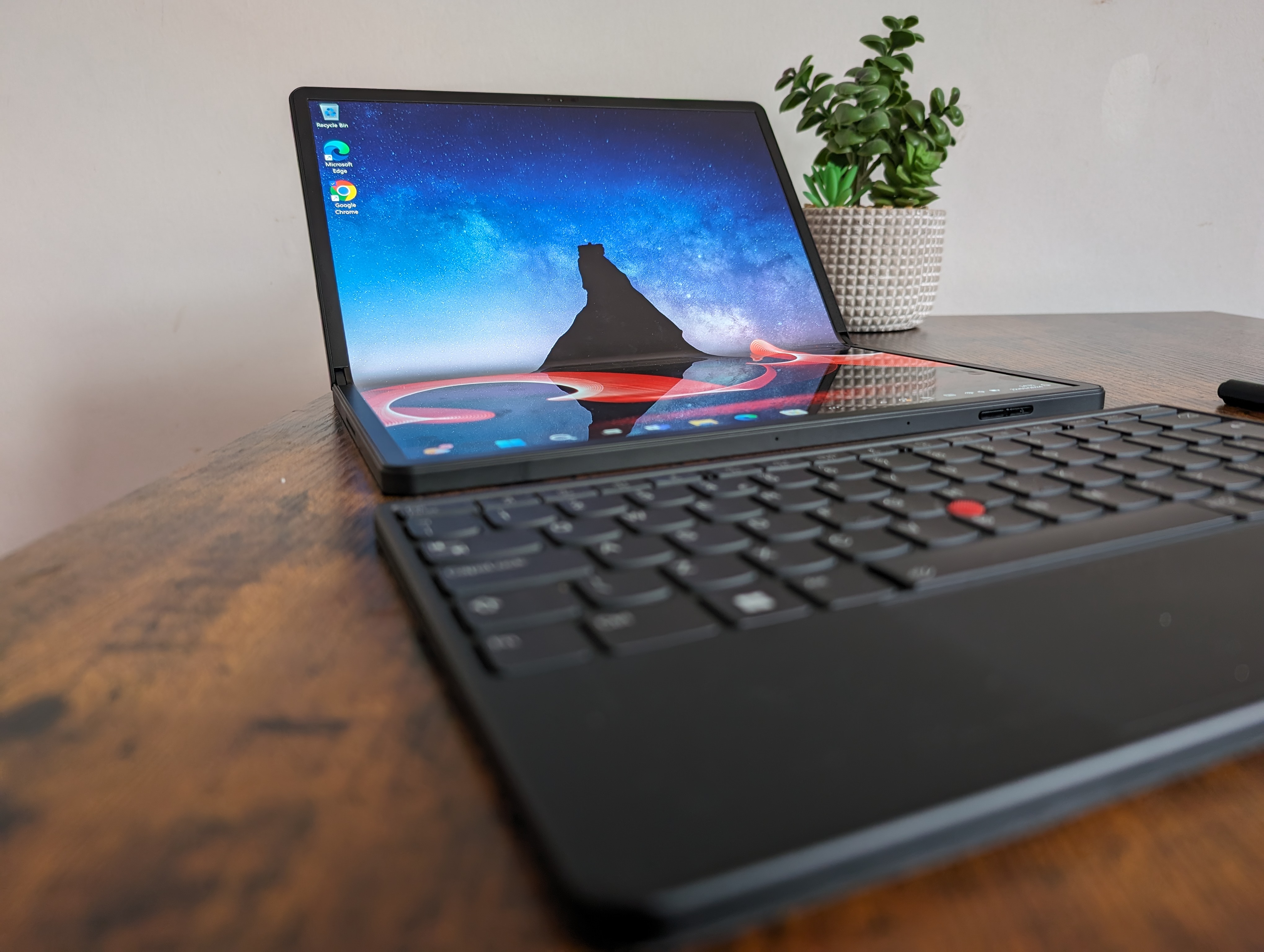 The Lenovo ThinkPad X1 Fold 16 on a desk