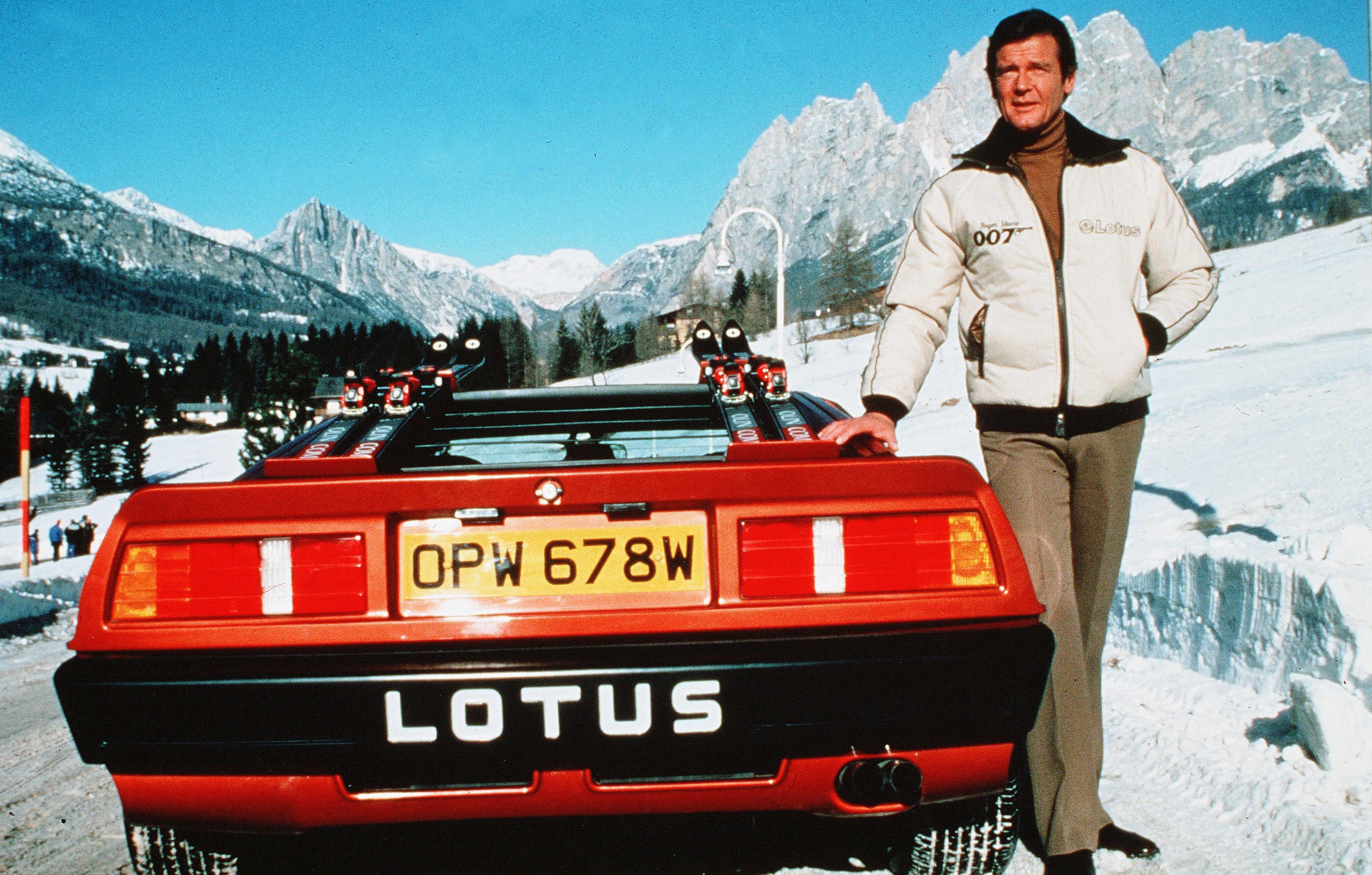 The car is a James Bond style Lotus Esprit, here it is pictured with former Bond actor, Roger Moore