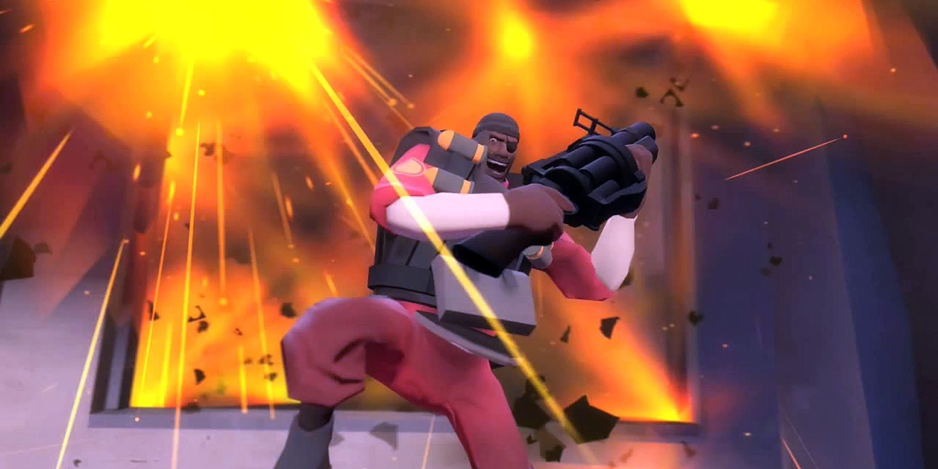 The Demoman jumping away from explosions in meet the Demoman