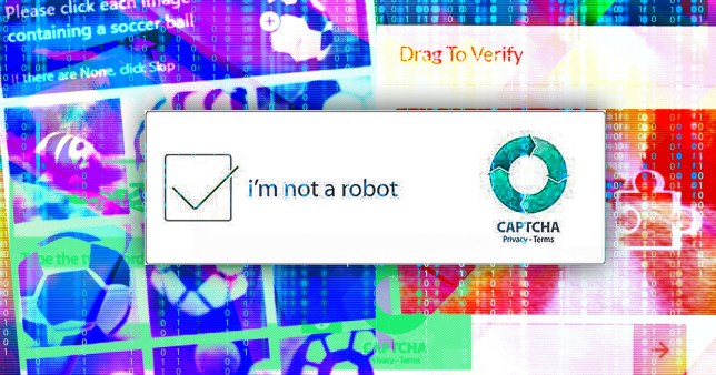 A composite detailing captcha tests to ask users if they are a robot