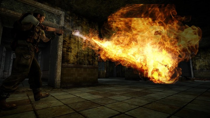A man with a flamethrower in New Vegas.
