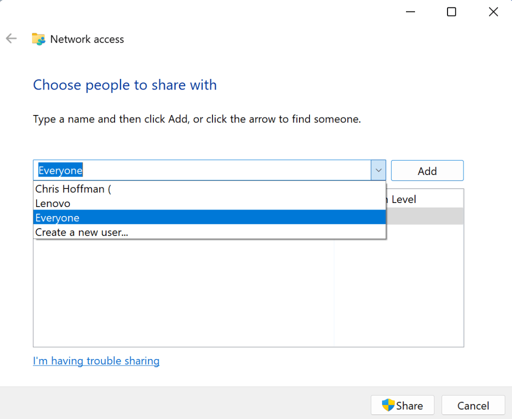 Share with everyone in Windows